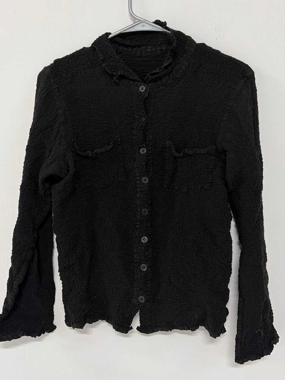 Issey Miyake Califlower Textured Black Button-Up Top